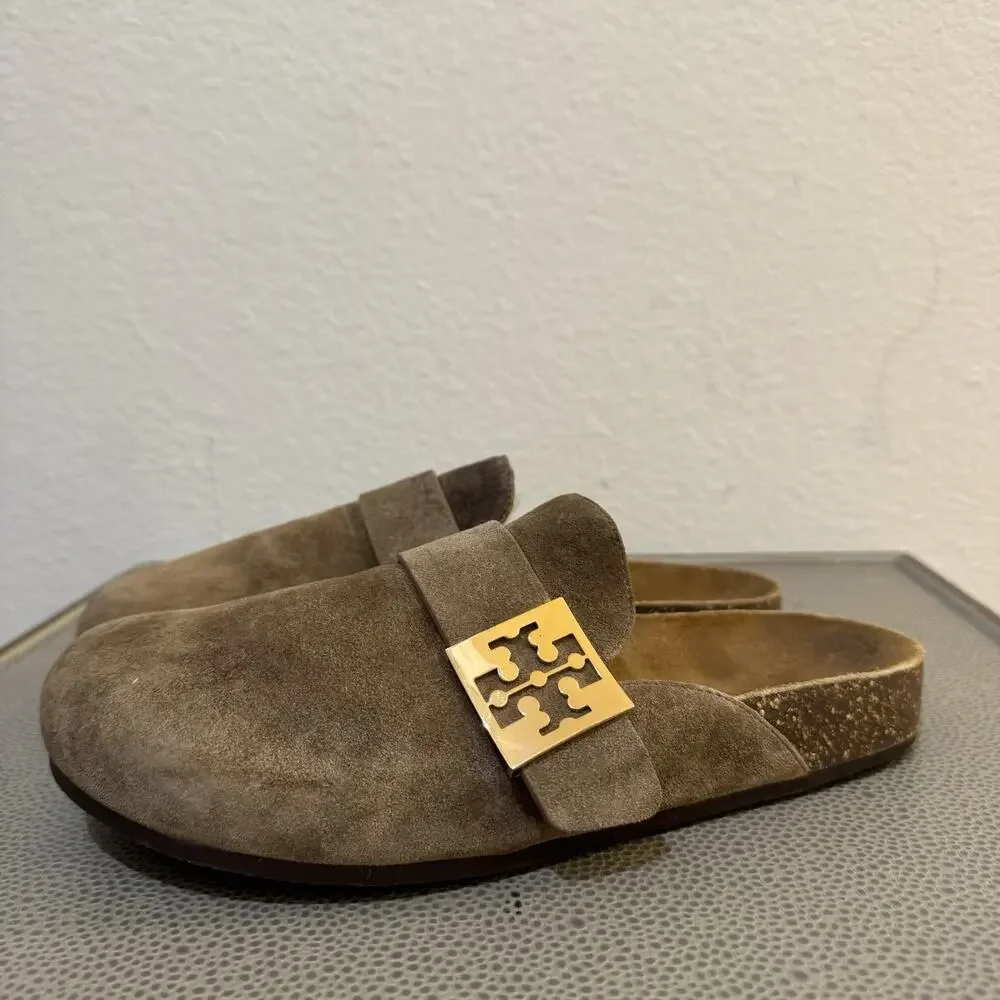 Tory Burch Mellow Suede Mule, River Rock/ Gold Hardware -Women's Size 7